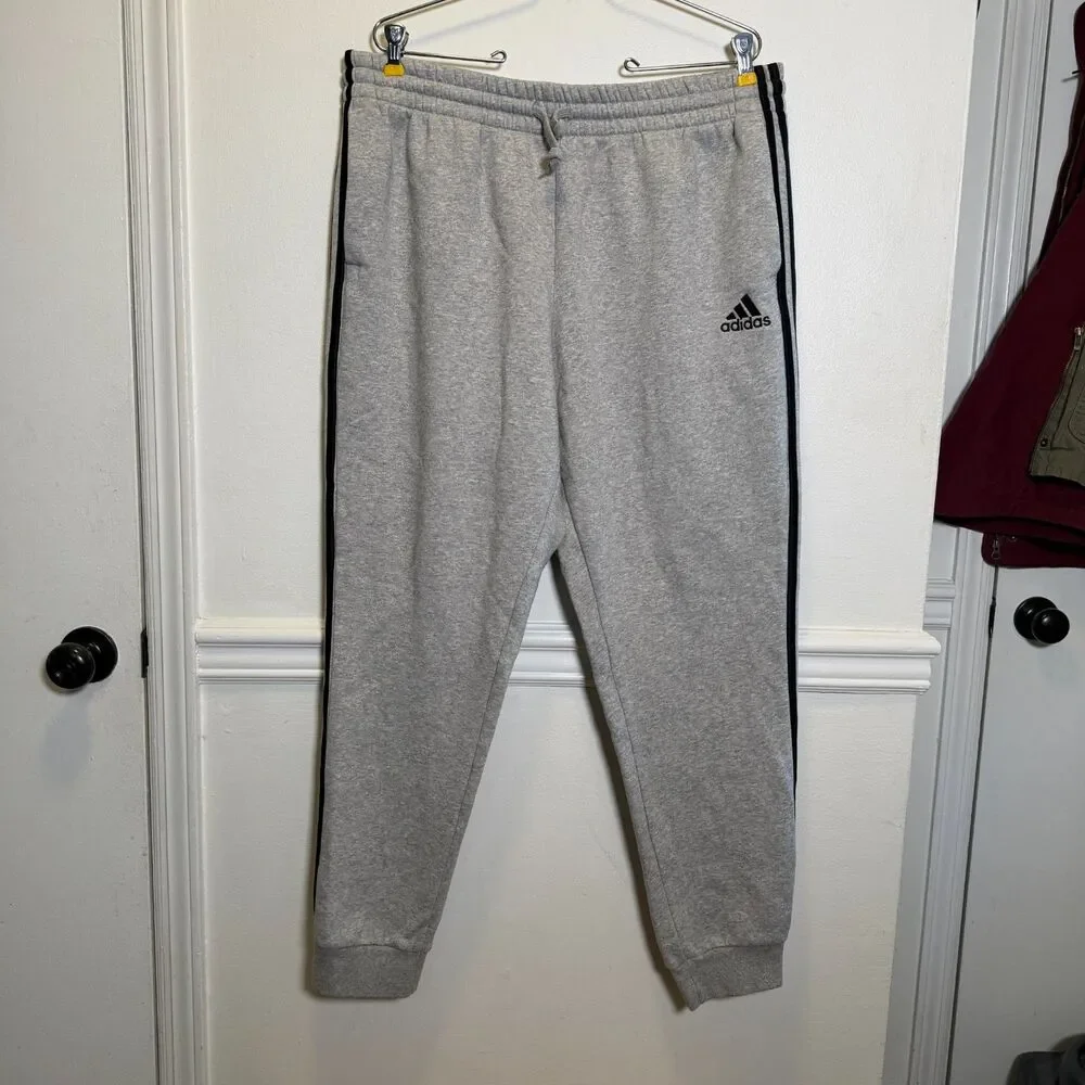 Adidas Essentials Fleece Jogger Sweatpants Gray 3 Stripe Mens XL Drawstring